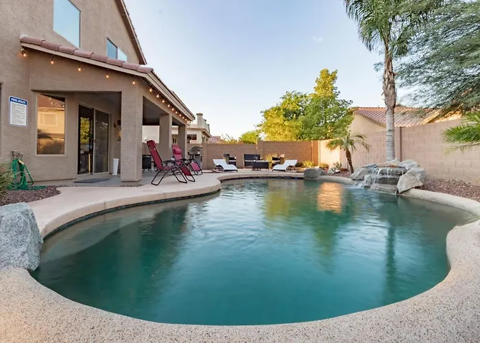 Desert Oasis Amazing Pool Waterfall Firepit Office
