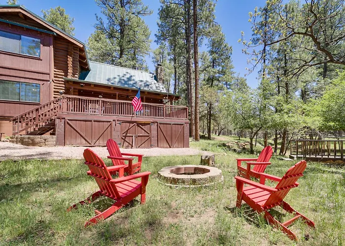 Covered Deck, Private Acreage: Log Cabin In Pine