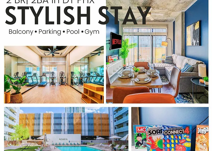 2Br Roosevelt Row Gym Pool Parking Sleeps 8