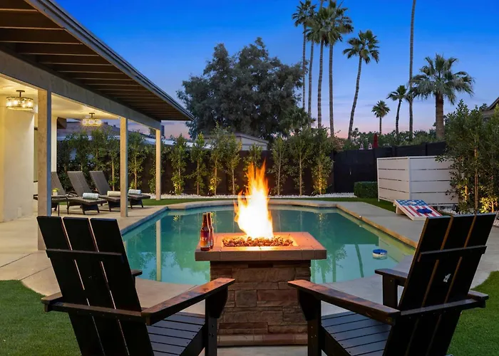 Valley View Chic Design With Pool Grille Firepit