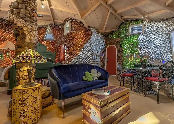 Whimsical Earth House With Colorful Bottle Architecture Near Saguaro National Park In Tucson, Arizona
